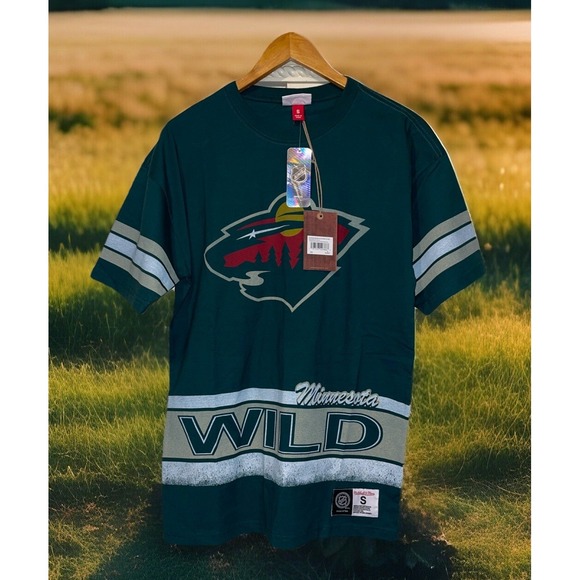 Mitchell &‎ Ness Tee Shirt Men S Green Minnesota Wild Hockey - Picture 1 of 10